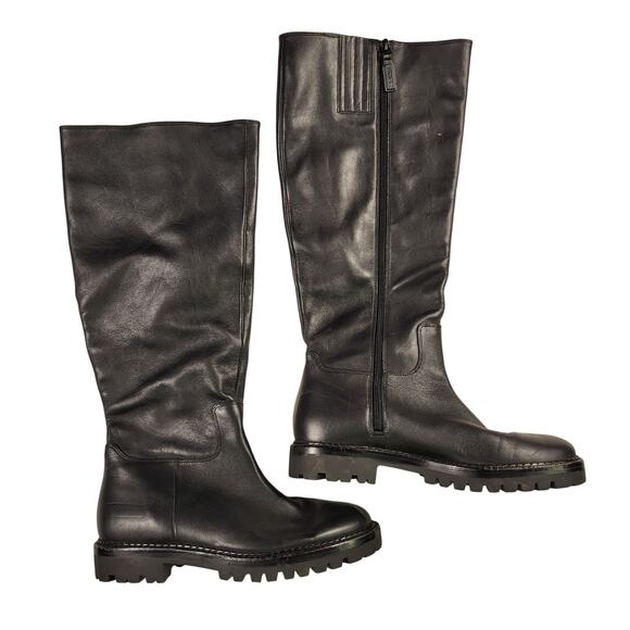 Amazon.com | Vince Womens Sol Knee High Boot Black Leather 5  NEW Vince soft top grain leather water resistance knee-high lug boot SZ 7.5 M